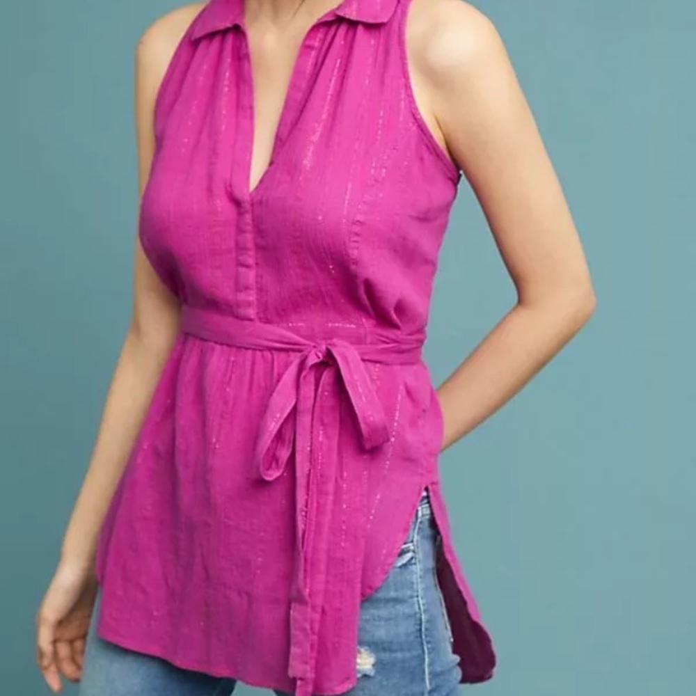 Maeve from Anthropologie fuchsia tunic with gold